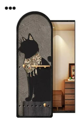 porte clés mural moderne imprimé chats texture bois noir sac main plante bijoux