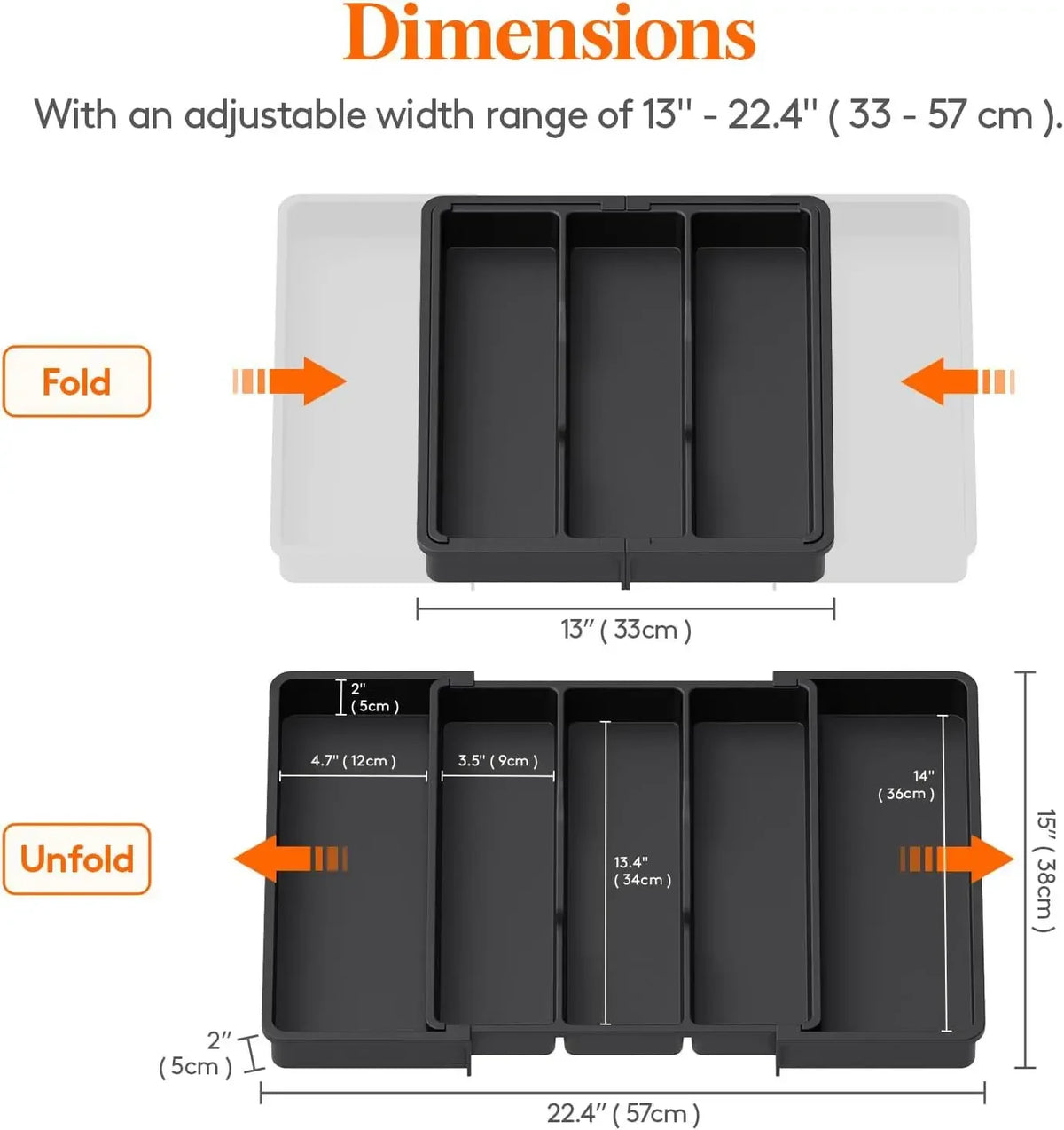 organisateur tiroir couteaux ustensiles cuisine plat noir modernes multifonctionnels pliables modulables rangement vaisselle