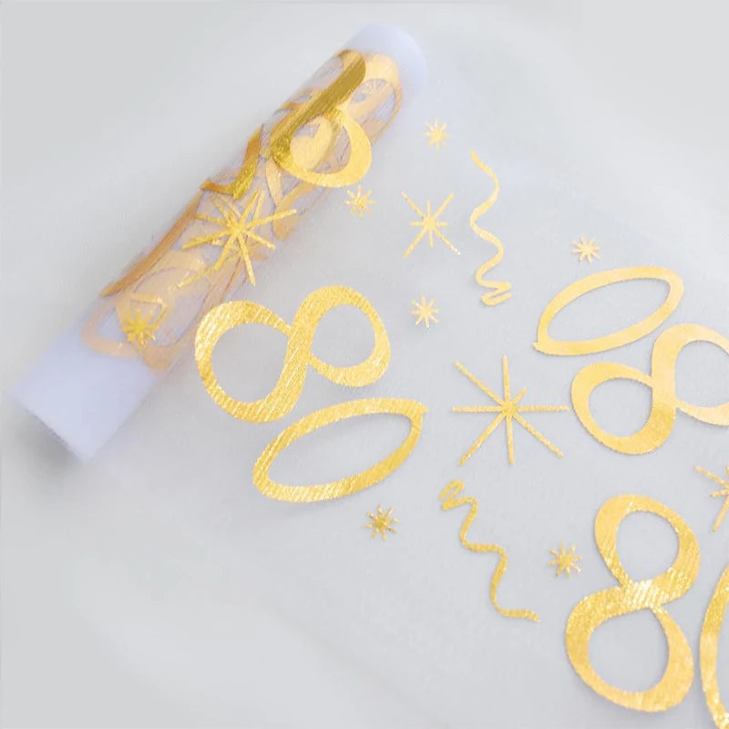 chemin table anniversaire chiffres dorés semi transparent blanc or mariage fête