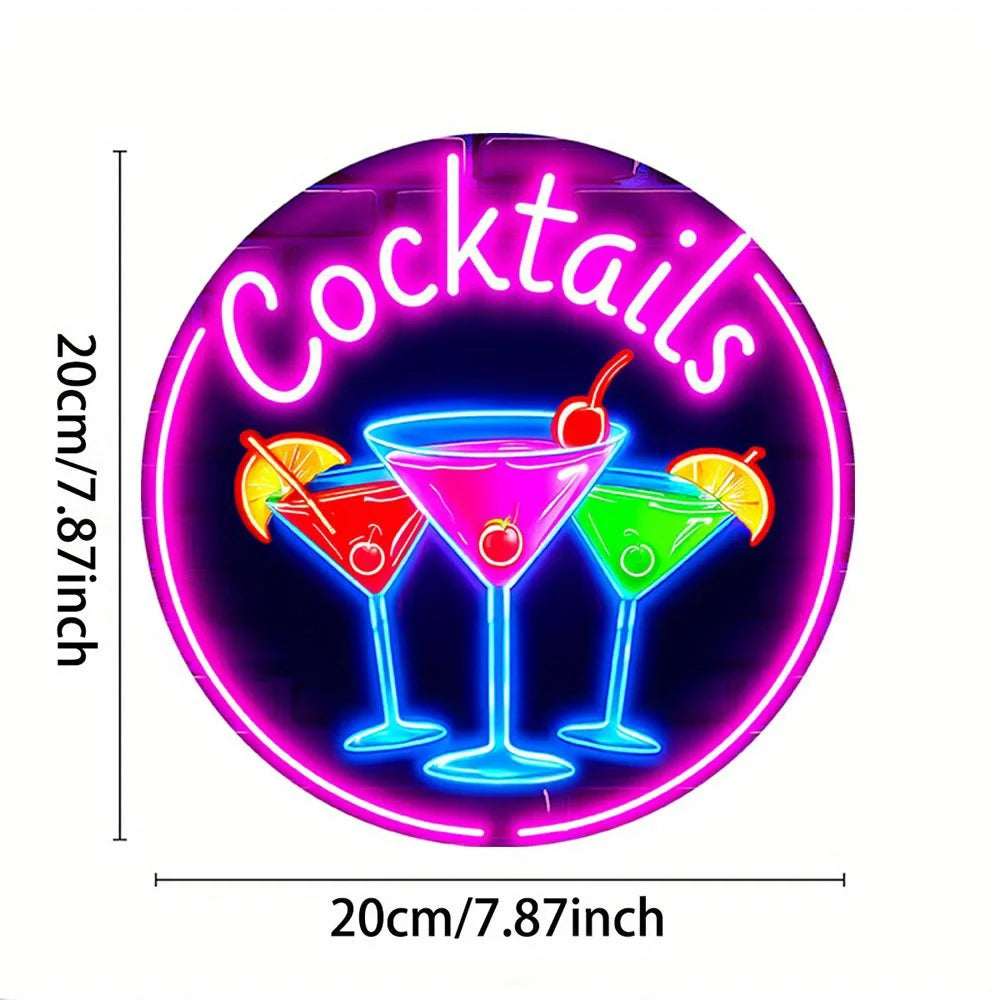 panneau bois enseigne lumineuse cocktails cerises citrons occasionnel rose bleu vert noir okolets