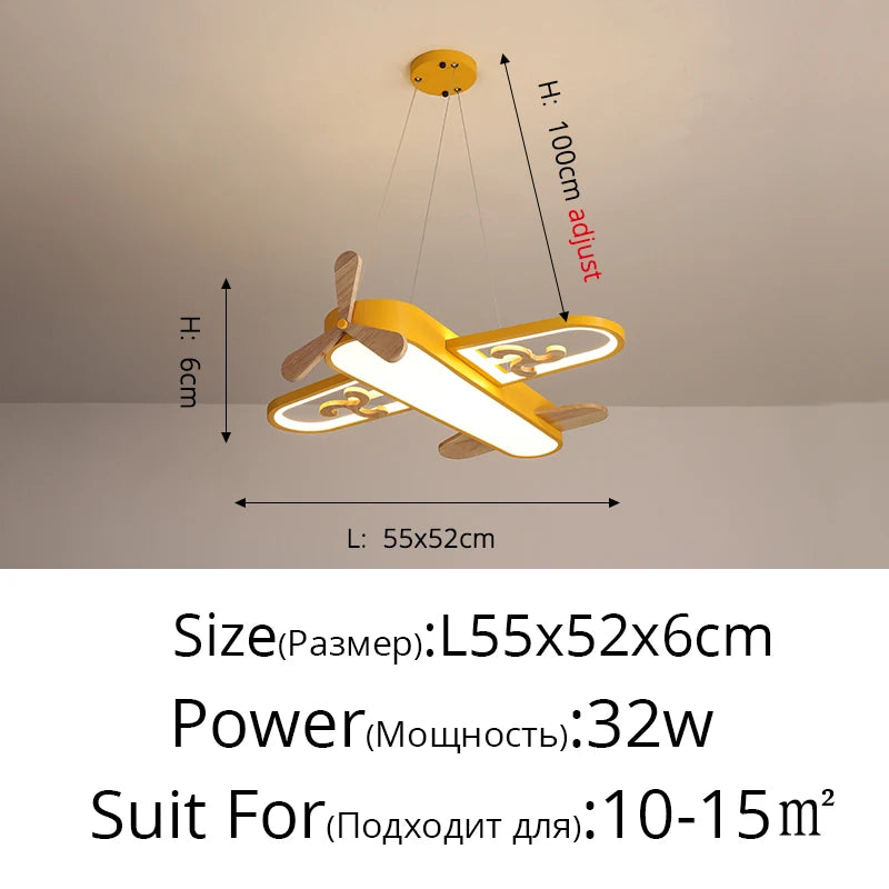 lampe suspendue avion forme bois bleu doré moderne chambre enfant interrupteur tactile