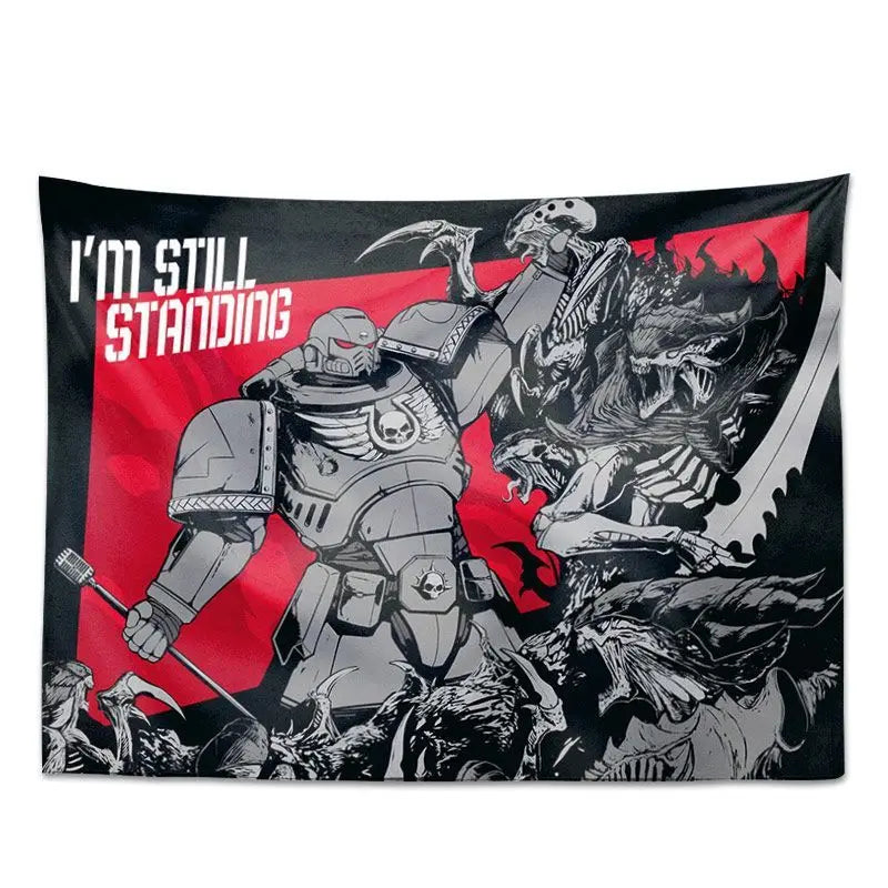 tapisserie murale warhammer 40k personnage armé bleu noir rouge moderne détaillée hand washable digital