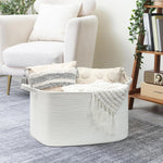 panier rangement polyester blanc rayures horizontales moderne réutilisable 55L poignées organisation linge étagères