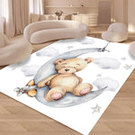 tapis moderne ours lune étoiles gamer velours polyester blanc marron gris chambre enfant salon