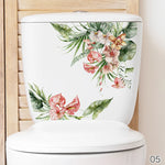 autocollant mural décoration toilettes motif feuilles fleurs floral opaques blanc