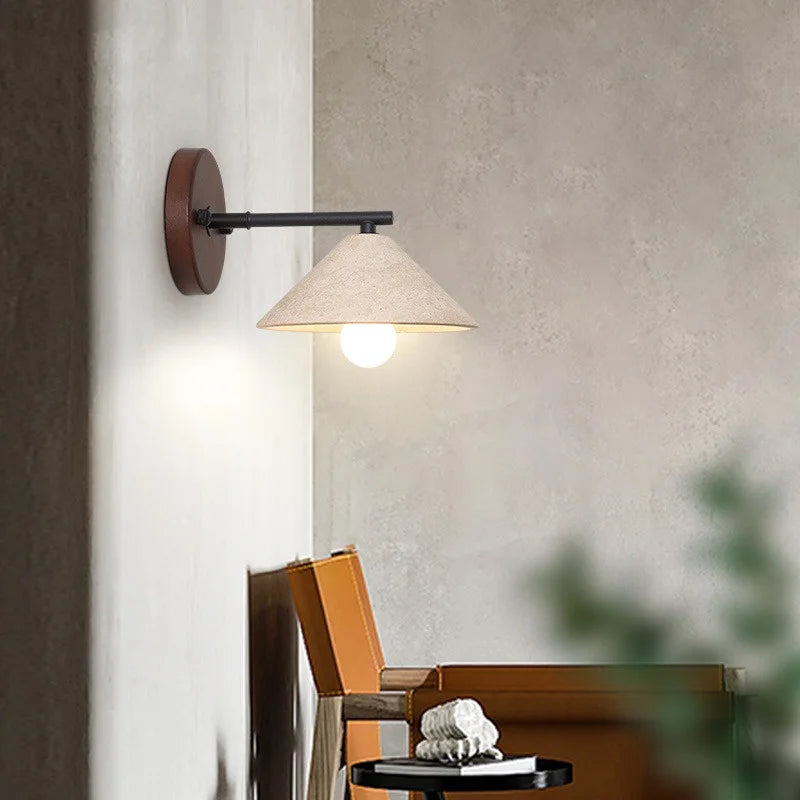 lampe murale moderne abatjour texturé bois ampoule led chaîne interrupteur marron noir beige