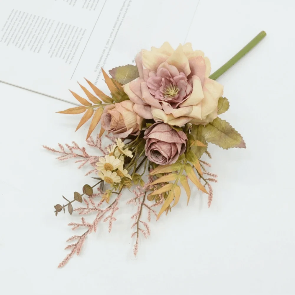 bouquet fleurs artificielles rose blanc jaune naturel decoration intérieur mariage anniversaire
