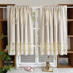 rideau polyester opacité beige clair texture lin bordure dentelle classique rustique