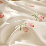 ensemble literie coton blanc rose fleurs moderne doux housse couette taies oreillers ruban serrage
