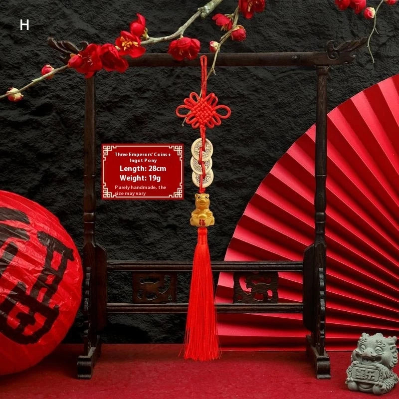 décoration murale suspendue bijou chinois rouge doré nœuds figurines animales artisanat festive