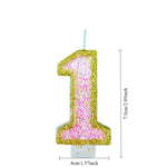 bougies numériques paillettes multicolores support brillant decoration fête números blanc doré rose pâle