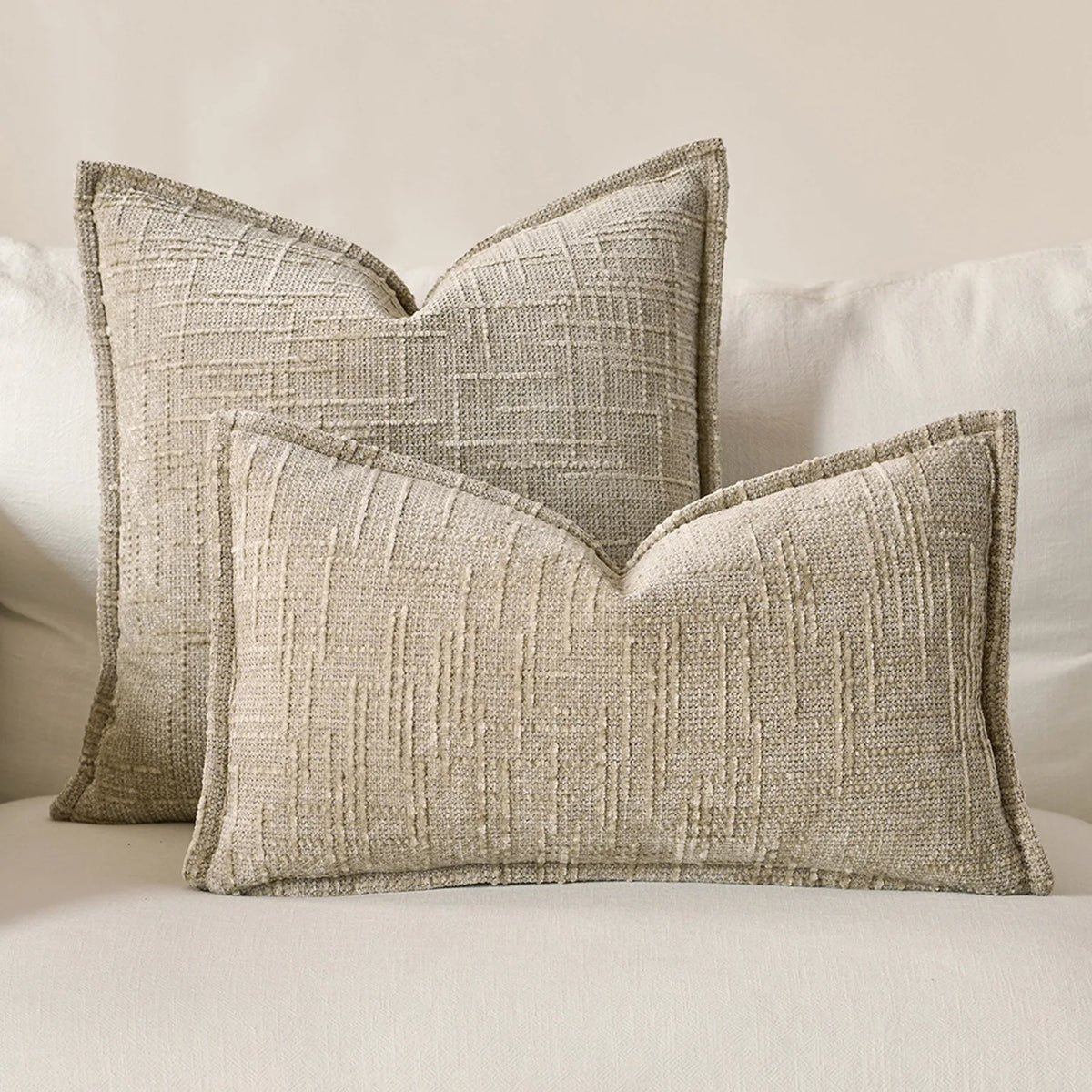 taies d'oreiller chenille gris beige motif solide contemporain non toxique dimension 45x45cm decoration maison