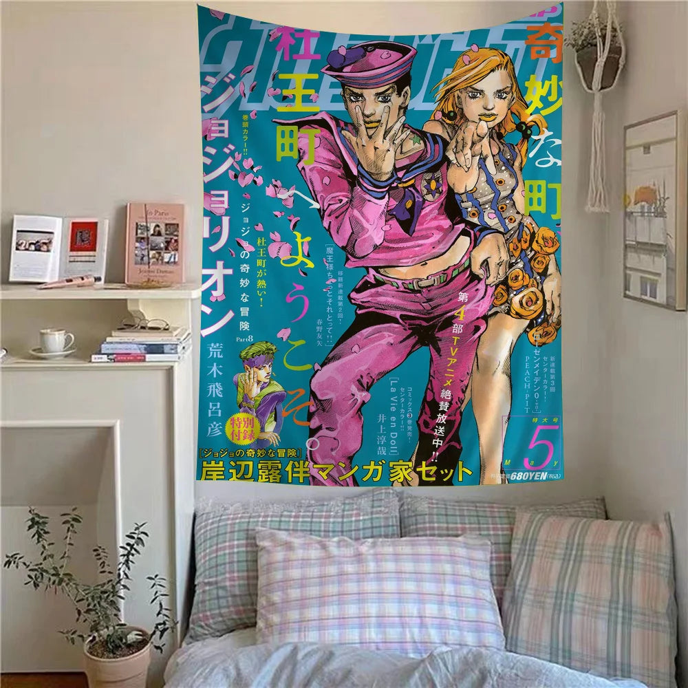 tapisserie murale manga personnage anime couleur vive décoration chambre pop art tissu polyester