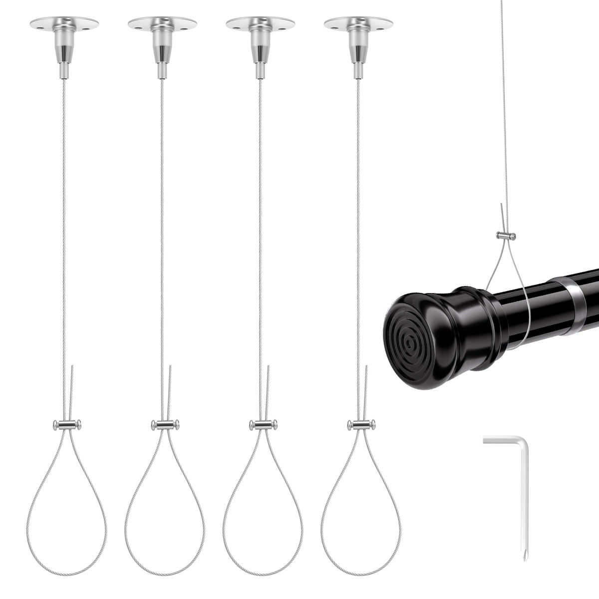 tendeur rideau argenté moderne 4pcs clé vis fixation 2mètres opacité lisse brillant