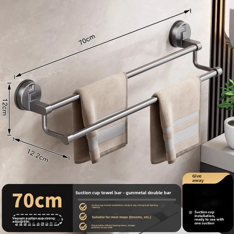 porte serviettes mural gris métallisé double barre ventouse moderne minimaliste sans perçage deux niveaux