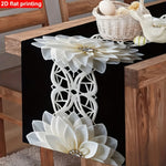 chinois moderne élégant chemin table imprimé fleurs blanches motifs géométriques polyester opaque