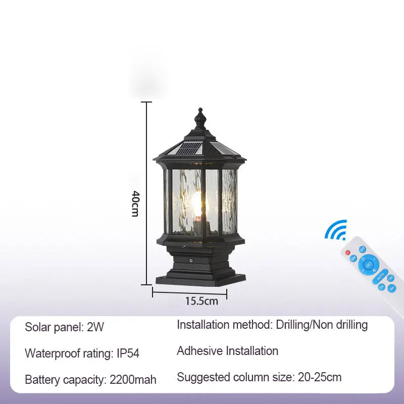 lampe solaire led extérieure verre transparent classique bronze industrielle éclairage public vintage autonomie aluminium