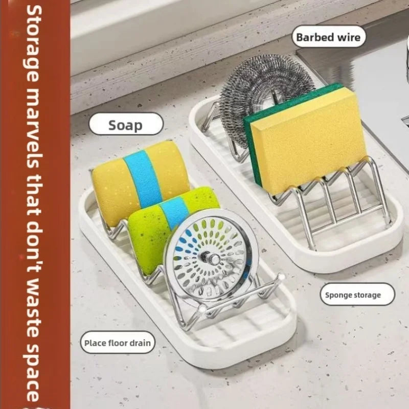 porte savon blanc moderne plat lisse egouttoir rangement eponge cuisine durable nettoyable organiser