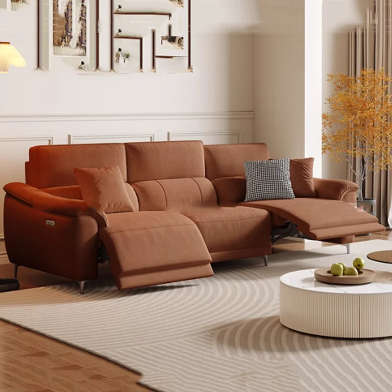 canapé d'angle moderne beige clair tissu confortable grand salon épuré coussins