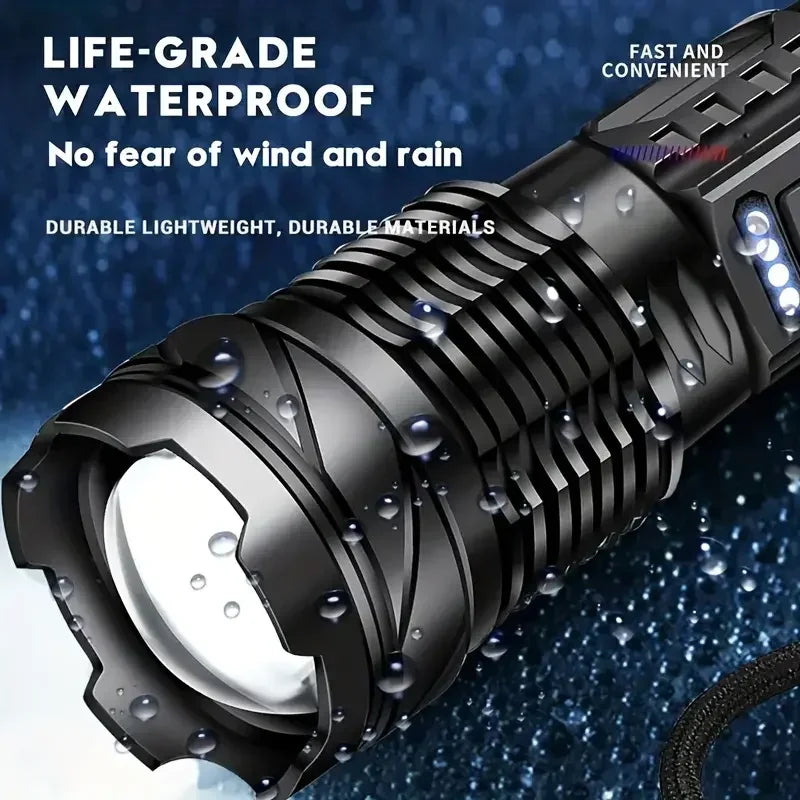 torche lumineuse rechargeable 20w led noire texturée moderne étanche 7modes