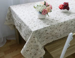 nappe table fleurs dandelins classique beige clair marron simple bordure dentelée coton lin réutilisableDecoration