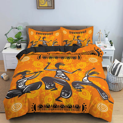 Housse de couette orange ethnique bohème avec taies d'oreiller