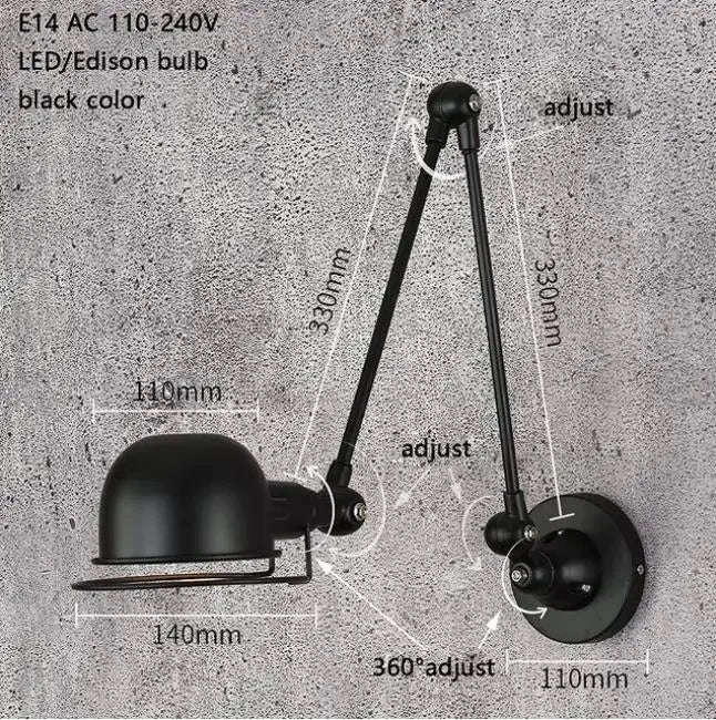 lampe murale articulée industrielle moderne vert gris blanc rouge noir opacité LED Edison