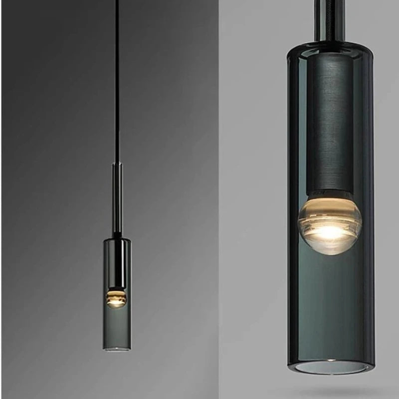 Suspension lumineuse moderne verre transparent noir gris argenté chambre salon