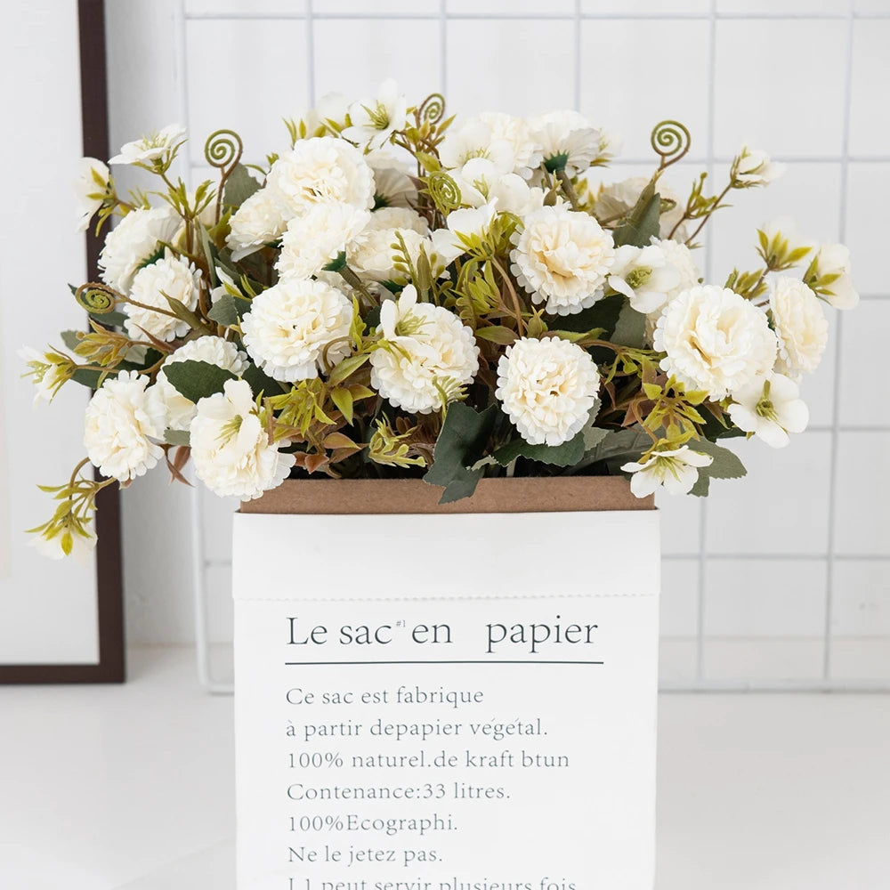 bouquet fleurs artificielles soie mariage décoration maison extérieur blanc rose vert classique