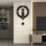 horloge murale minimaliste moderne cadran noir chiffres blancs pendule bois quartz aiguille étude salon