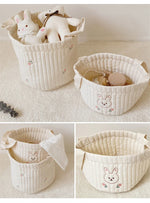 panier rangement coton brodé animaux blanc poignées amovibles respectueux environnement moderne doux