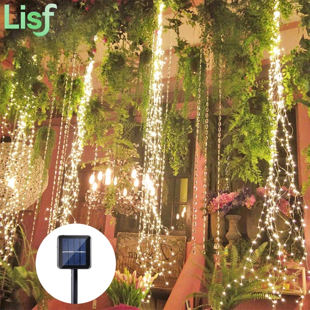 guirlande lumineuse solaire 2m 200led blanc chaud froid multicolore moderne extérieure cascade led ip65