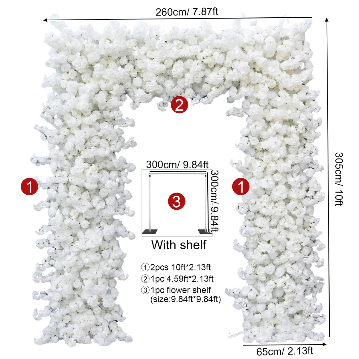 arche décorative mariage fleurs artificielles blanc rose clips chaînes extérieur classique événement anniversaire