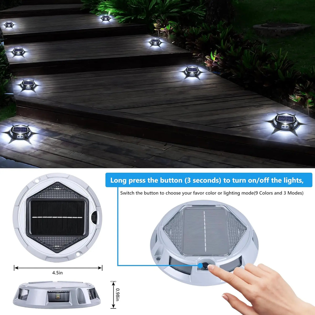 lumières solaires extérieures ip68 étanches rgb argent noires modernes bouton tactile panneau solaire autonomes