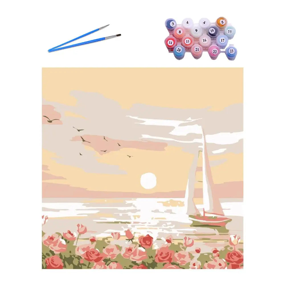 tableau peindre numéros fleurs paysage moderne peinture acrylique décoration intérieure papier support bois pinceaux