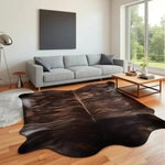 tapis marron blanc peau vache aspect naturel moderne rustique polyester jacquard rectangle salon chambre
