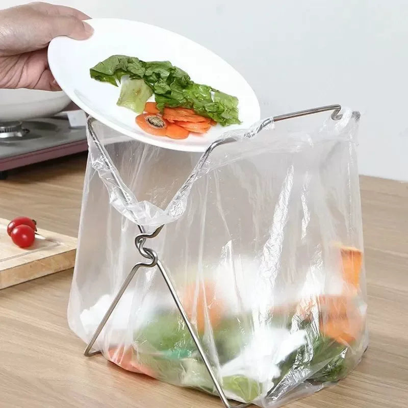 porte sac poubelle pliable support rack métal inoxydable moderne utilitaire serviettes légumes ustensiles cuisine