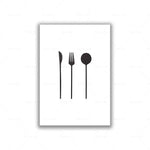affiche moderne bon appétit lettrage calligraphique fourchette cuillère blanc noir minimaliste