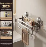 étagère salle bain adhésive ventouse métal perforée moderne sans perçage suction gris