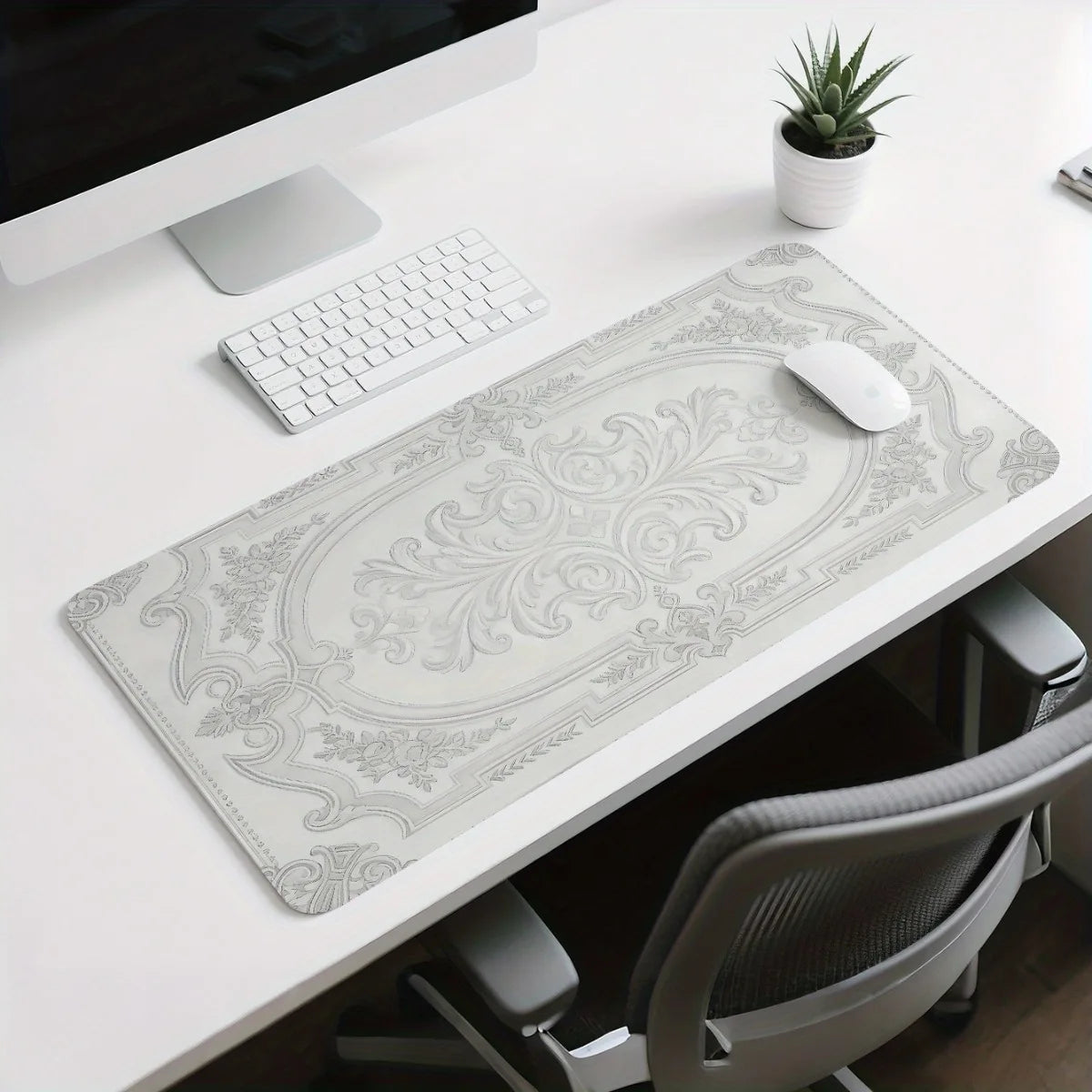 tapis souris blanc gris ornements floraux geometriques classique gaming accessoire polyester