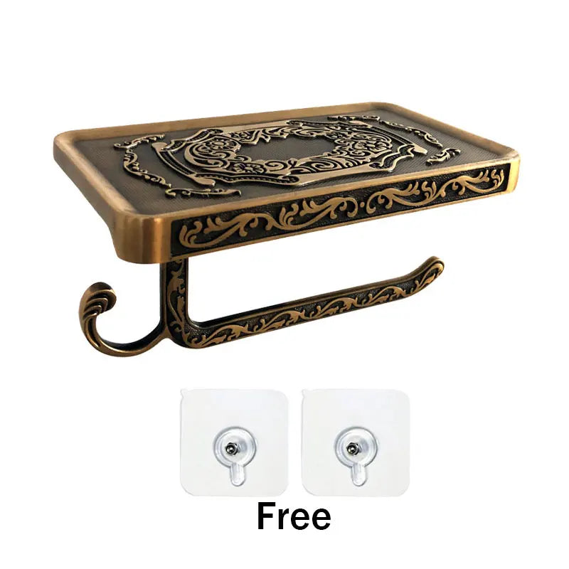 porte papier hygiénique porte serviettes étagère murale ancien floral gravé or argenté fixations sans