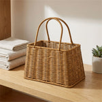 panier tressé marron clair rose rangement stockage bohème minimaliste respectueux environnement multifonctionnel
