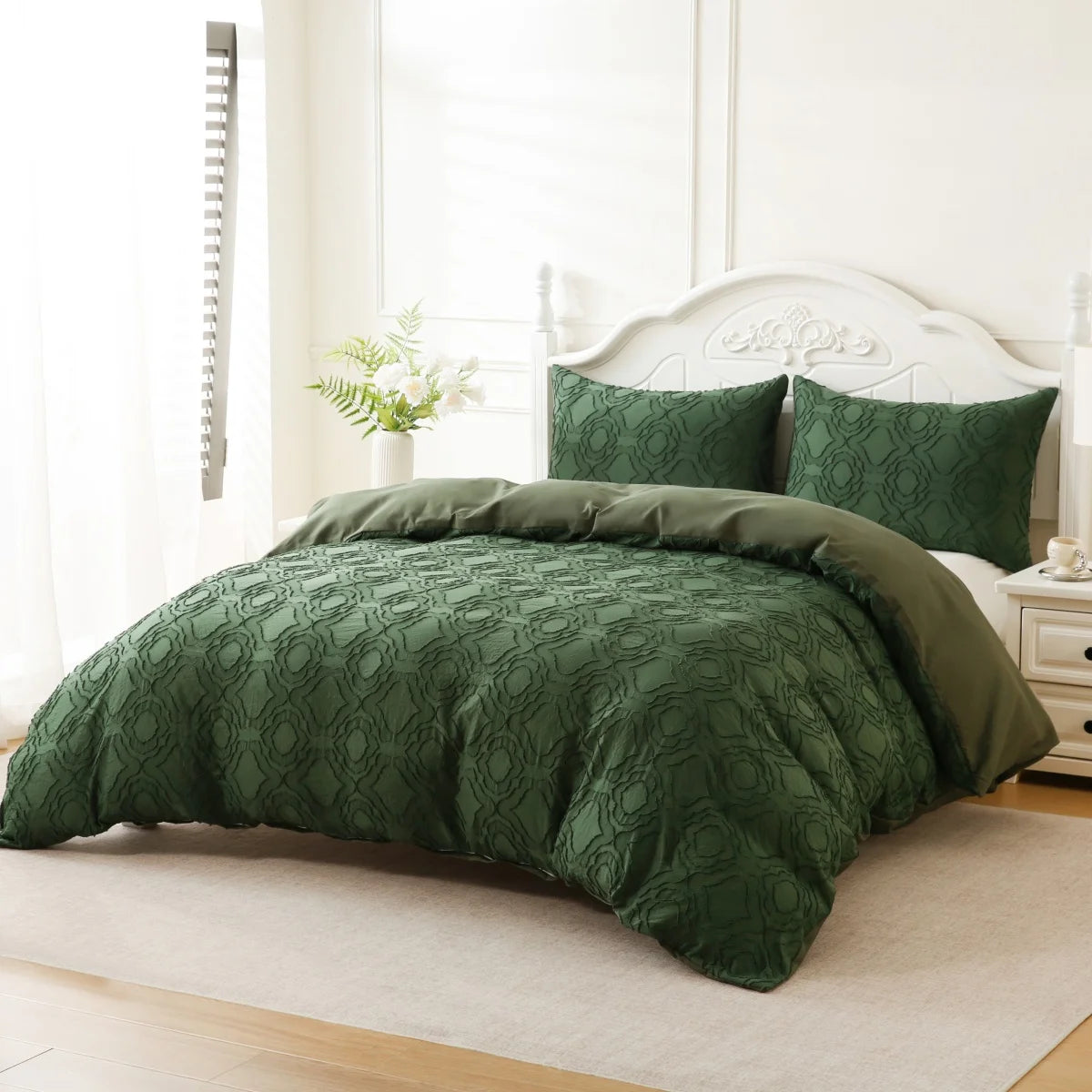 Détail du capitonnage de la housse de couette beige