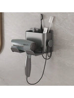 porte sèche cheveux adhésif moderne gris métallisé salle bain rangement brosse gobelet téléphone