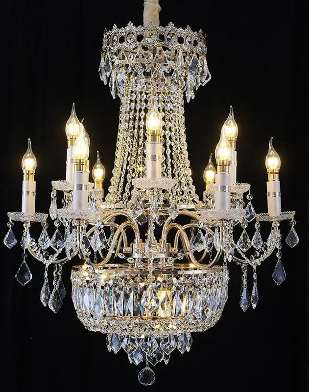 lustre doré cristal strass classique transparent salon chambre restaurant villa