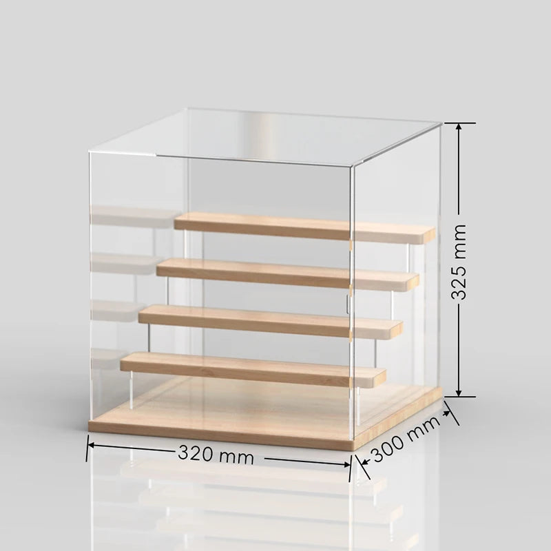 étagère figurines transparente moderne bois clair réutilisable pliable organisateur collection carrée respectueuse environnement minimaliste