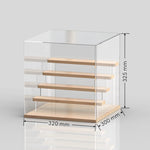 étagère figurines transparente moderne bois clair réutilisable pliable organisateur collection carrée respectueuse environnement minimaliste