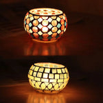 bougeoir mosaïque verre artisanal vert orange rouge blanc décoration maison table