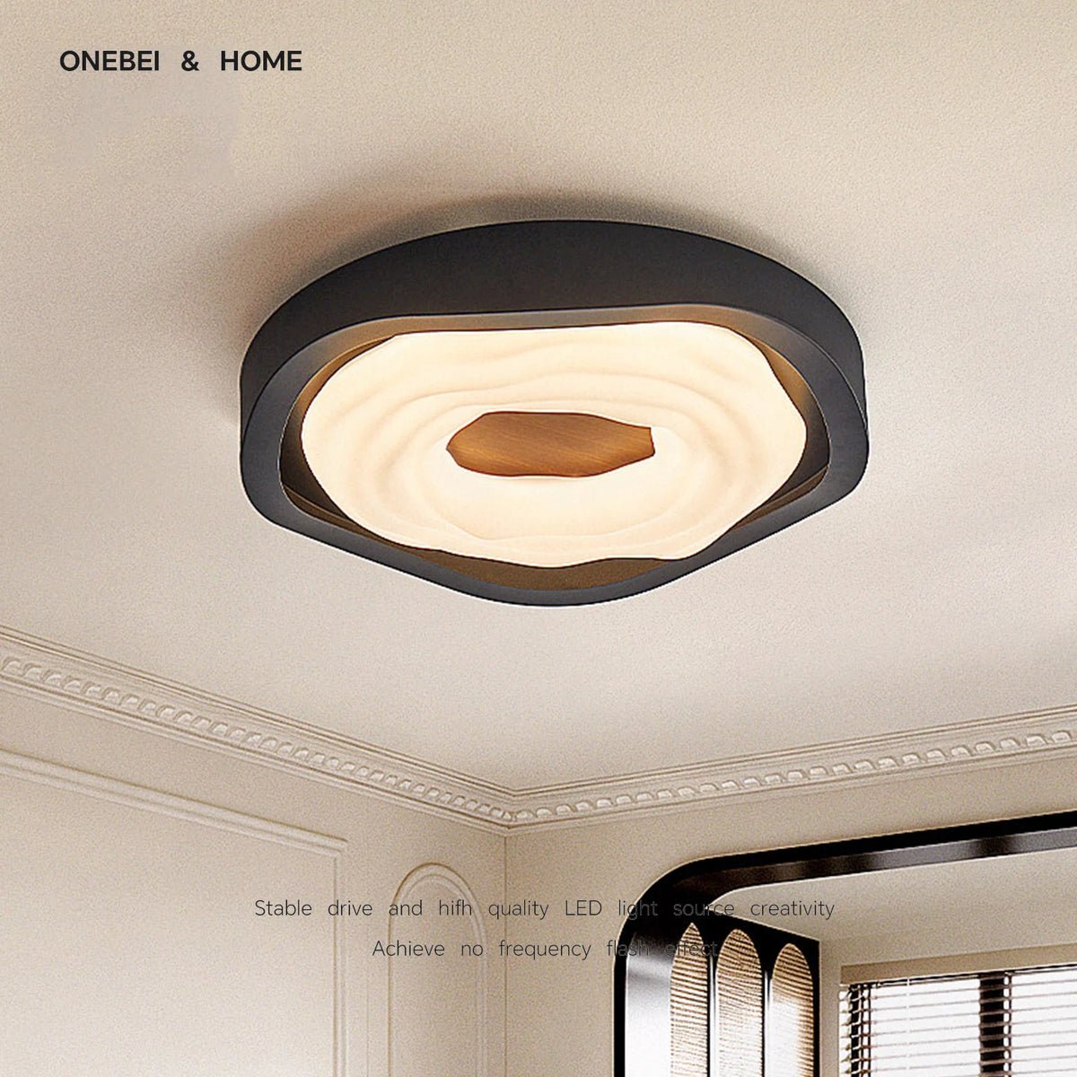 luminaire moderne minimaliste noir crème marron concentrique semi transparent chambre salon