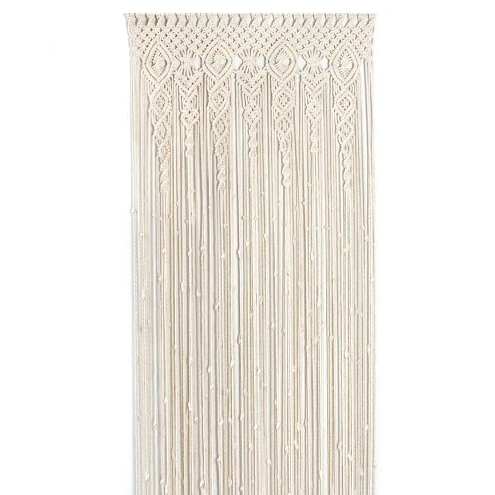 rideau macramé blanc cassé motifs géométriques boho chic crochet bois suspension tissu polyester coton